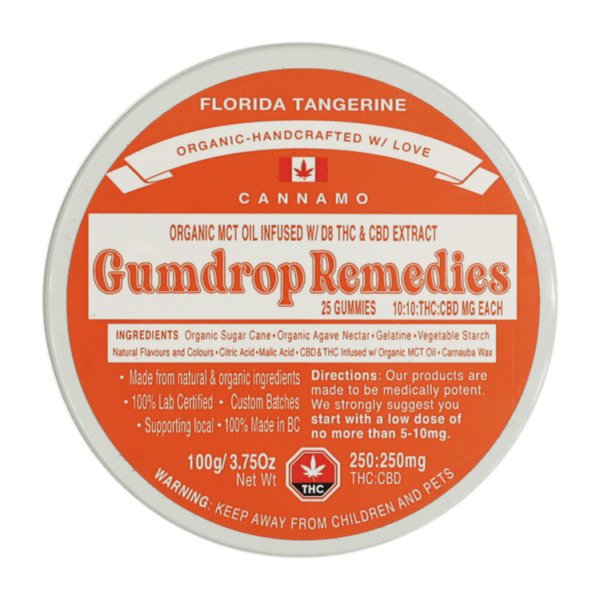 Gumdrop Remedies – Florida Tangerine 1:1 Gummies – 250mg THC/250mg CBD | WeedSmart Canada